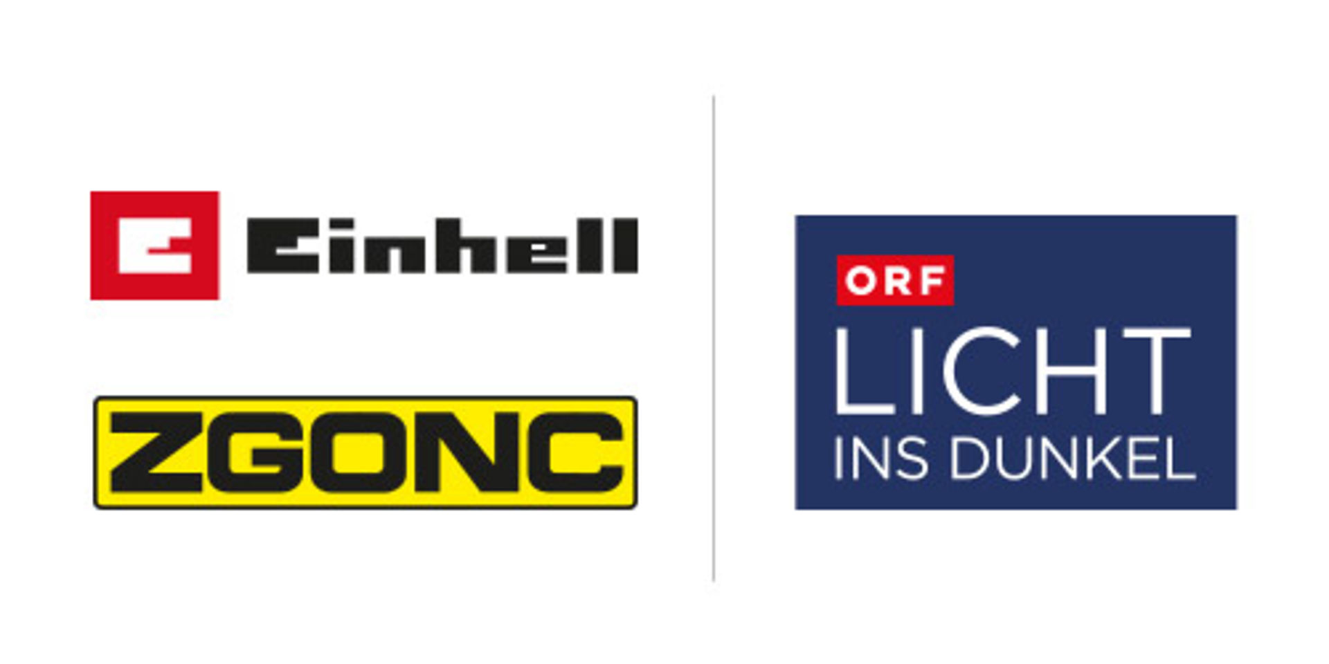 Graphic with logos from Einhell, ZGONC and the campaign "Licht ins Dunkel".