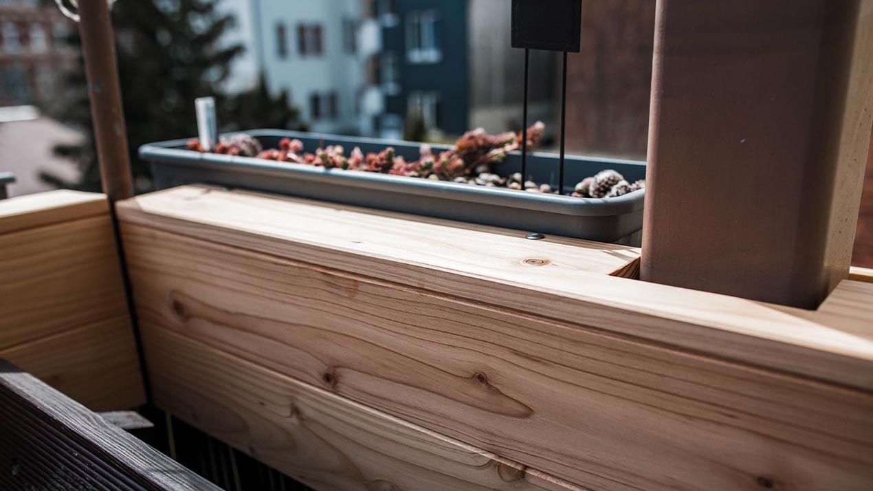 Wood paneling on balcony