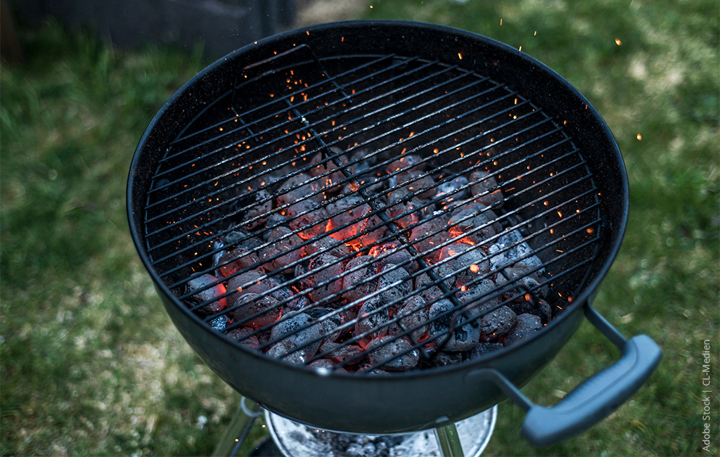 Hot charcoal in a grill