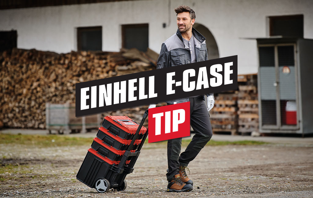 A man is pulling the Einhell E-Case Tower behind him