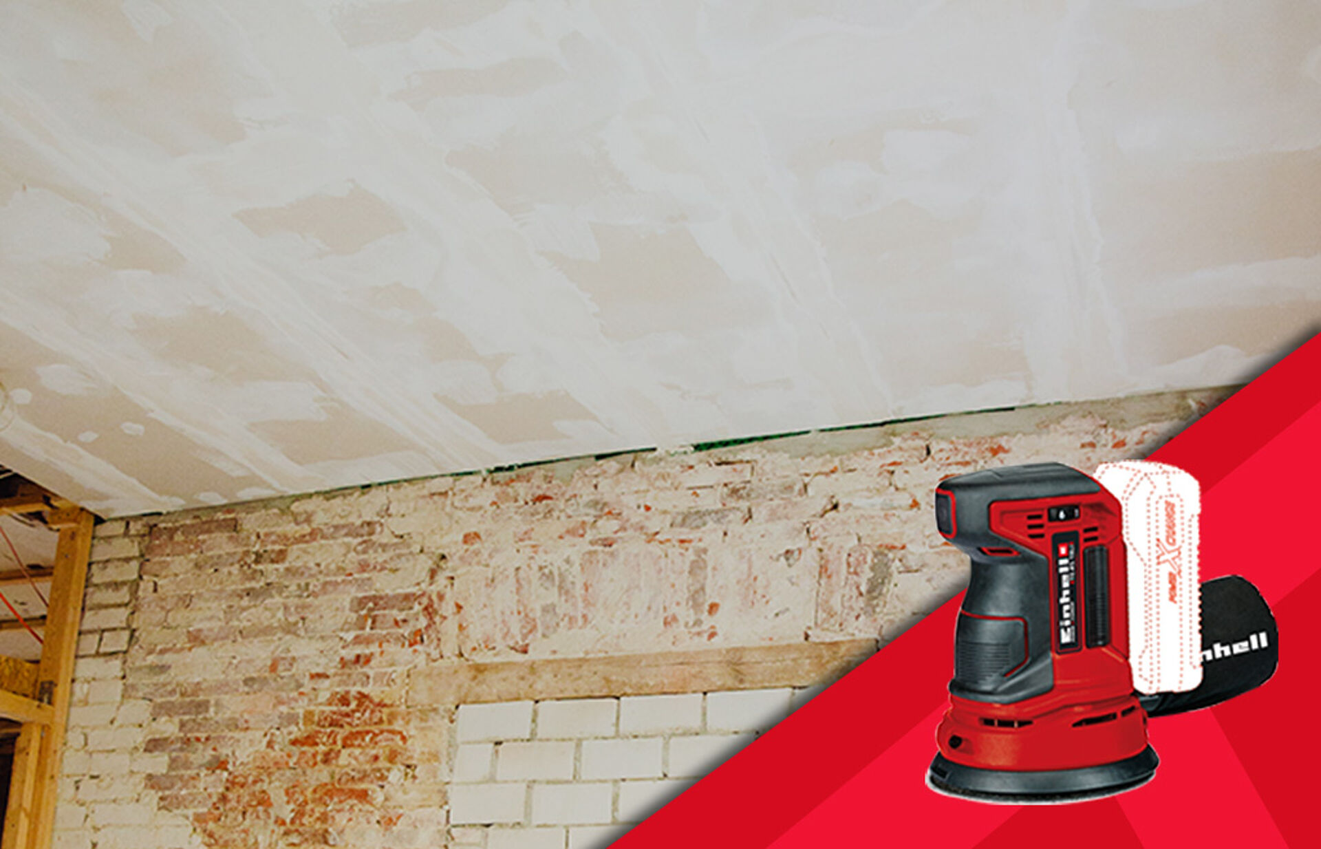 a wall and a ceiling with a rotating sander