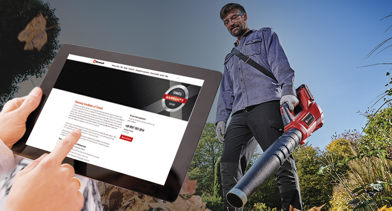 einhell warranty overview on tablet